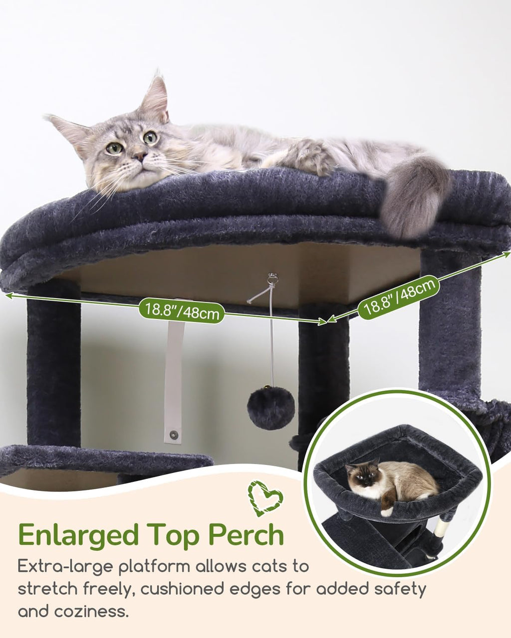 Globlazer Heavy Duty Cat Tree, 74in Sturdy Cat Tower for Large Cats Adult, Big Cat Tree with 7 Sisal Scratching Posts, 2 Padded Condos, 2 Dual-Ear Hanging Baskets, Enlarged Top Perch, S74, Dark Grey